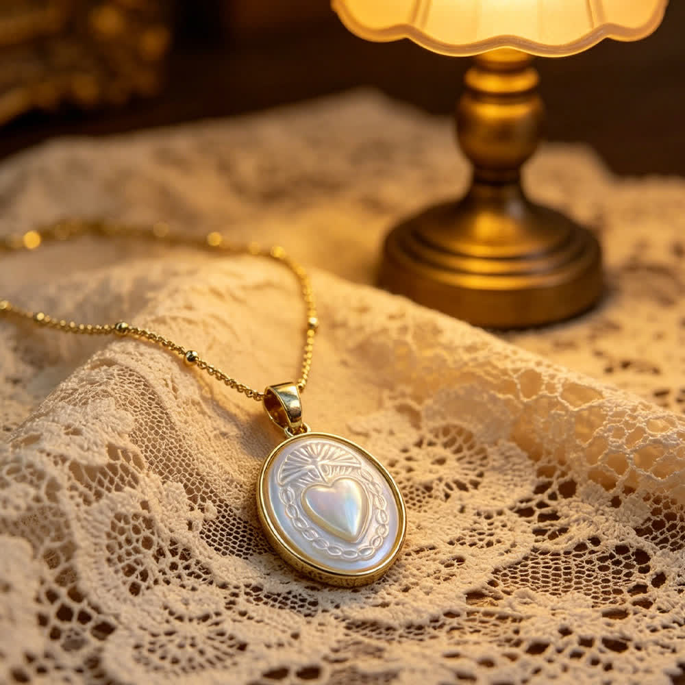 Collar de Santos con Perla Blanca Natural: Sagrado Corazón, Jesús, la Virgen y San Miguel