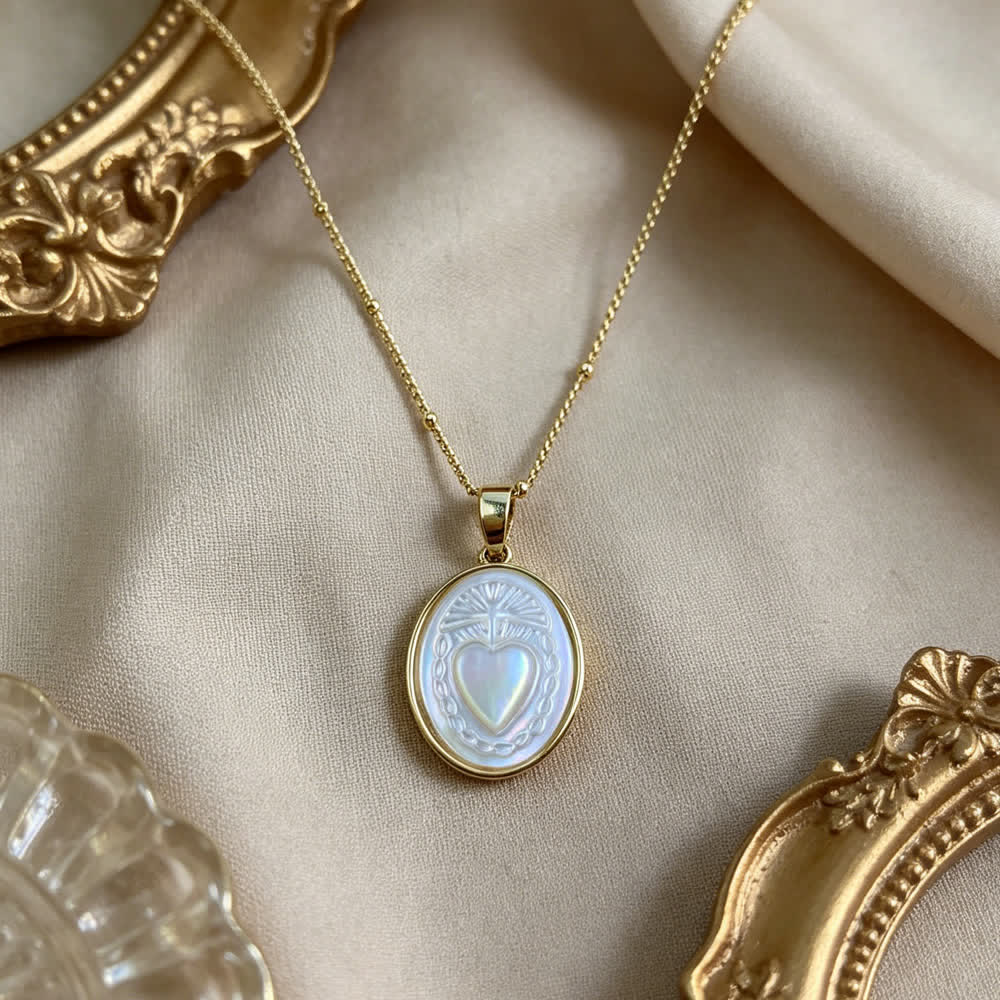 Collar de Santos con Perla Blanca Natural: Sagrado Corazón, Jesús, la Virgen y San Miguel