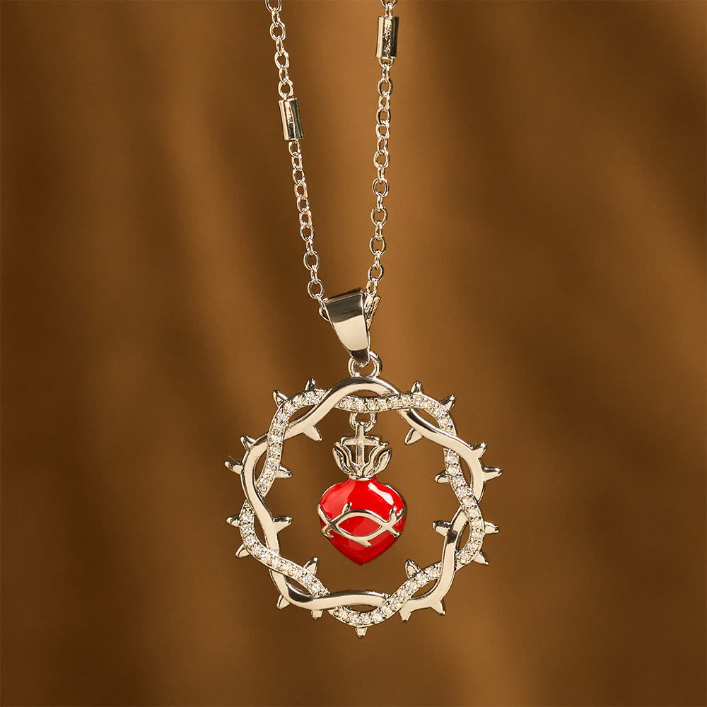 Collar Bicolor del Sagrado Corazón Coronado de Espinas: Emblema del Amor Divino