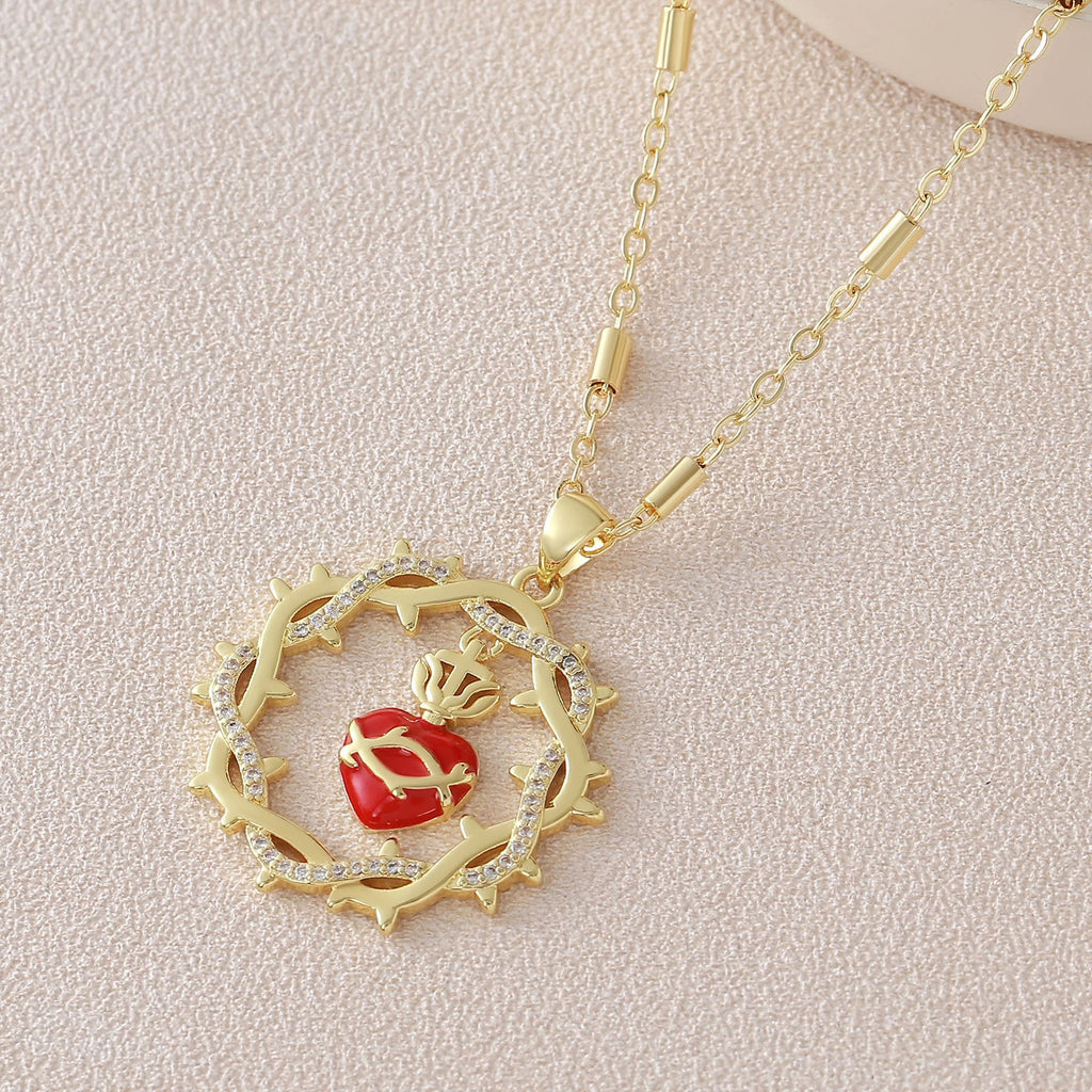 Collar Bicolor del Sagrado Corazón Coronado de Espinas: Emblema del Amor Divino