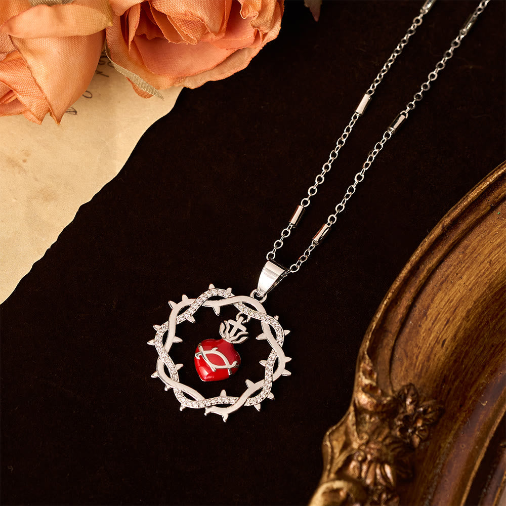 Collar Bicolor del Sagrado Corazón Coronado de Espinas: Emblema del Amor Divino
