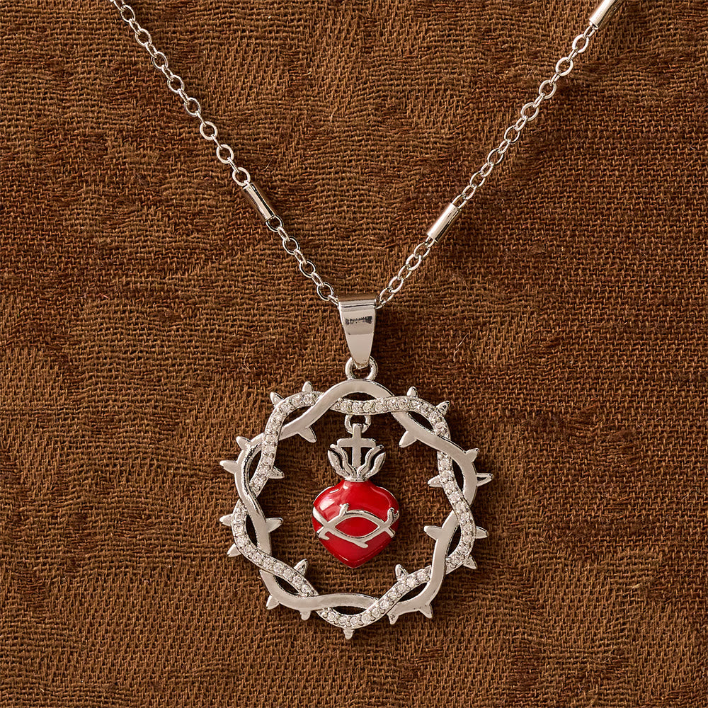 Collar Bicolor del Sagrado Corazón Coronado de Espinas: Emblema del Amor Divino