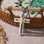 Collar de Cruz de Doble Capa con Núcleo de Acero Trenzado en Tres Colores: Luz de Fe Divina