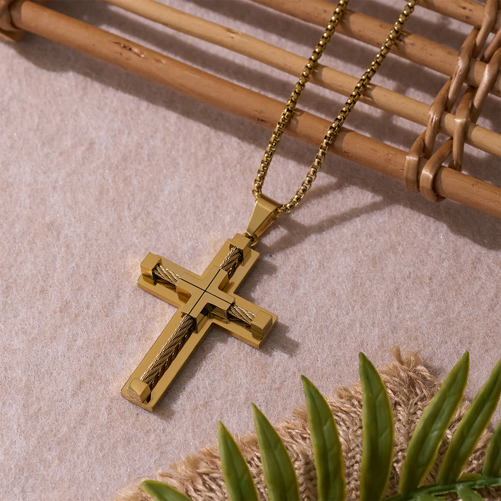 Collar de Cruz de Doble Capa con Núcleo de Acero Trenzado en Tres Colores: Luz de Fe Divina