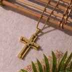 Collar de Cruz de Doble Capa con Núcleo de Acero Trenzado en Tres Colores: Luz de Fe Divina