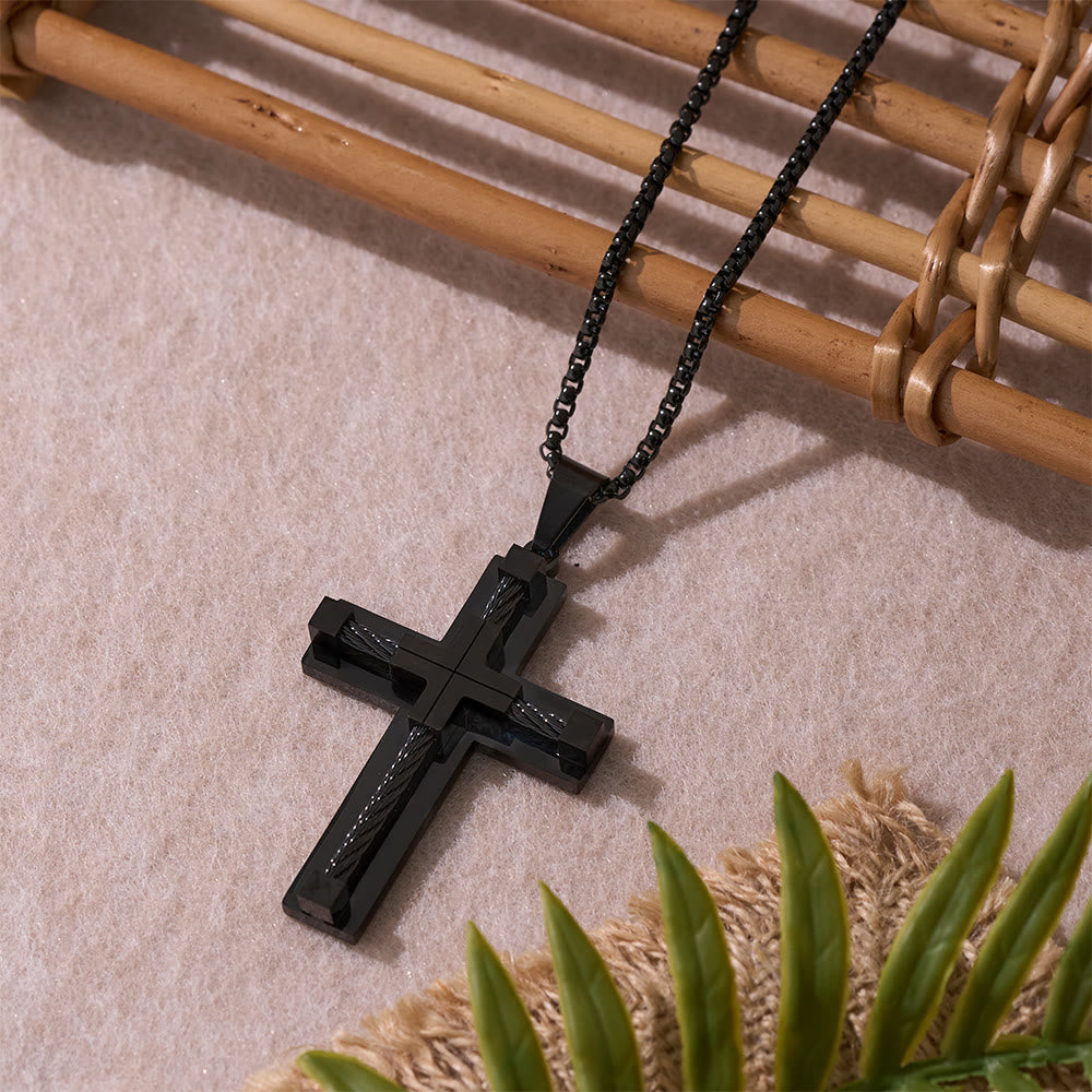 Collar de Cruz de Doble Capa con Núcleo de Acero Trenzado en Tres Colores: Luz de Fe Divina