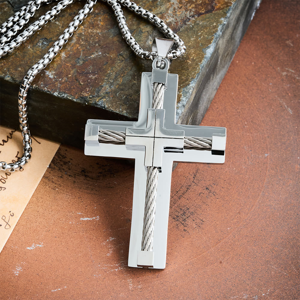 Collar de Cruz de Doble Capa con Núcleo de Acero Trenzado en Tres Colores: Luz de Fe Divina