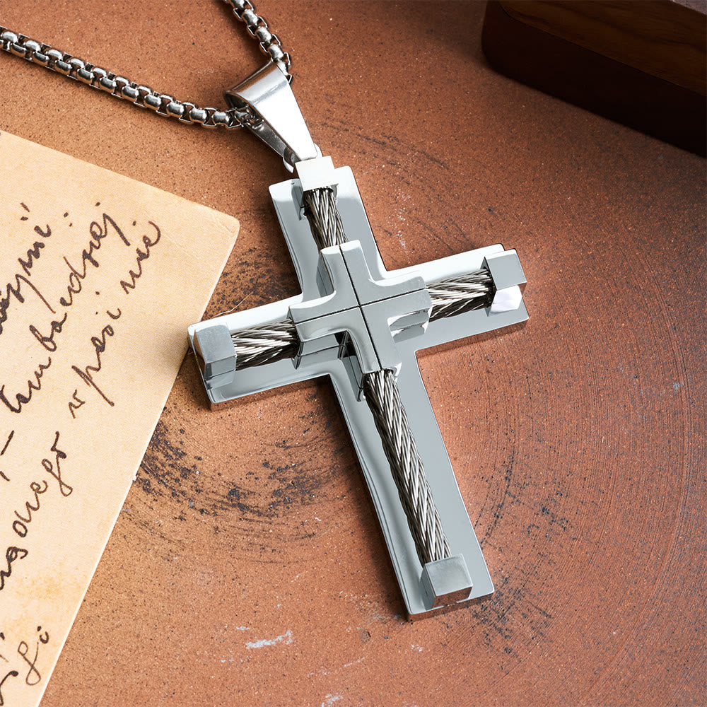 Collar de Cruz de Doble Capa con Núcleo de Acero Trenzado en Tres Colores: Luz de Fe Divina