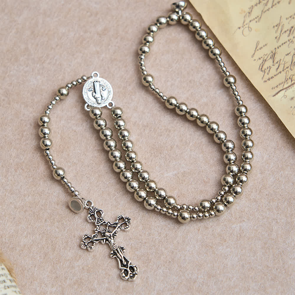 Pulsera Rosario Magnética Tono Plata: Oración y Pulsera 2 en 1