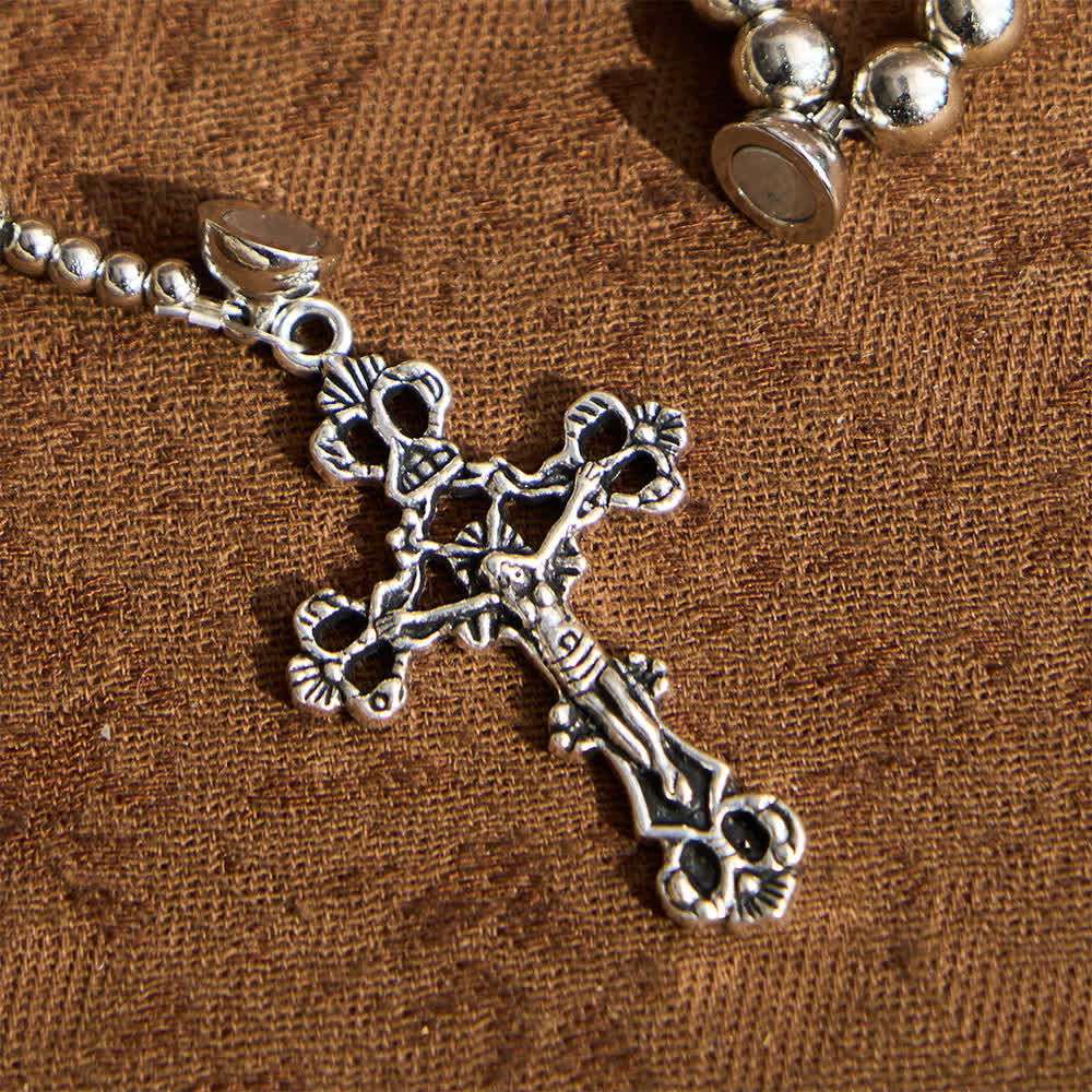 Pulsera Rosario Magnética Tono Plata: Oración y Pulsera 2 en 1