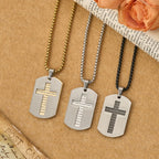 Collar con Dije Placa Militar de Cruz Padre Nuestro: Emblema de Gracia Divina y Fe