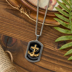 Collar con Dije Placa Militar Cruz Ancla con Greca Griega: Emblema de Fe y Esperanza Firme