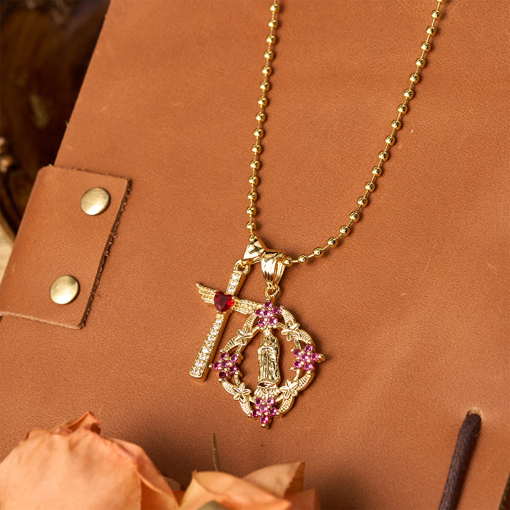 Set de Collares de Fe con la Virgen Ornamentada y Cruz Alada: Emblema de Protección Espiritual