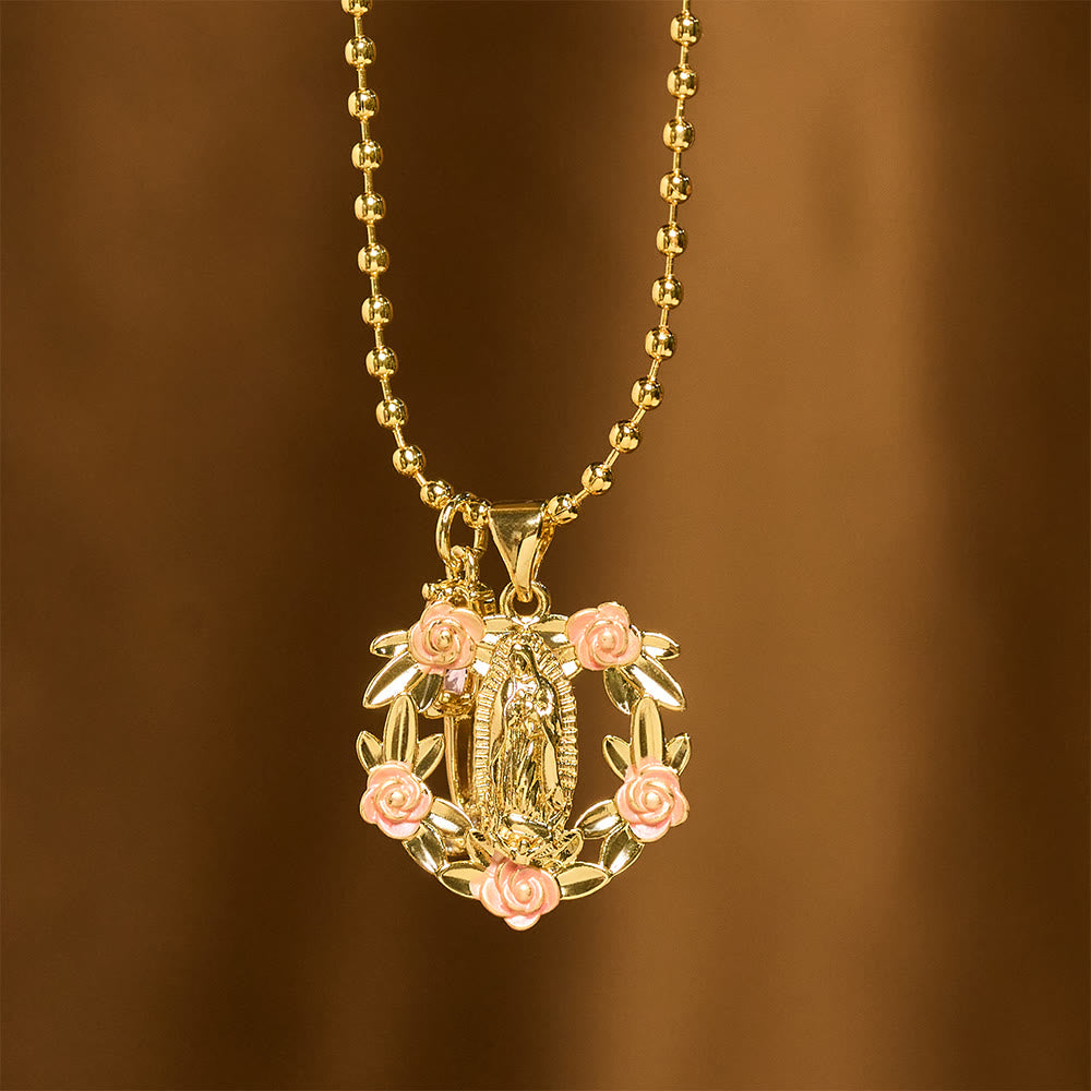 Set de Collares de Fe con la Virgen Ornamentada y Cruz Alada: Emblema de Protección Espiritual