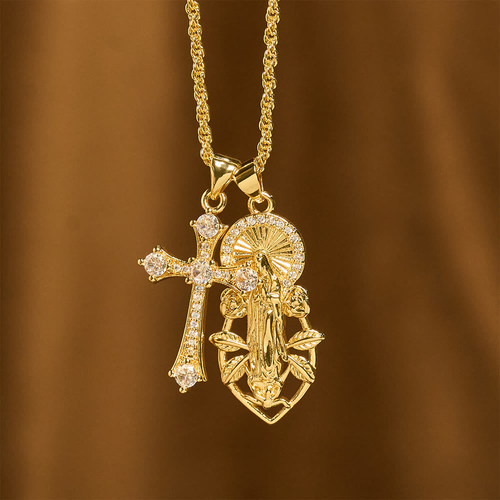 Set de Collares de Fe con la Virgen Ornamentada y Cruz Alada: Emblema de Protección Espiritual