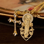 Set de Collares de Fe con la Virgen Ornamentada y Cruz Alada: Emblema de Protección Espiritual
