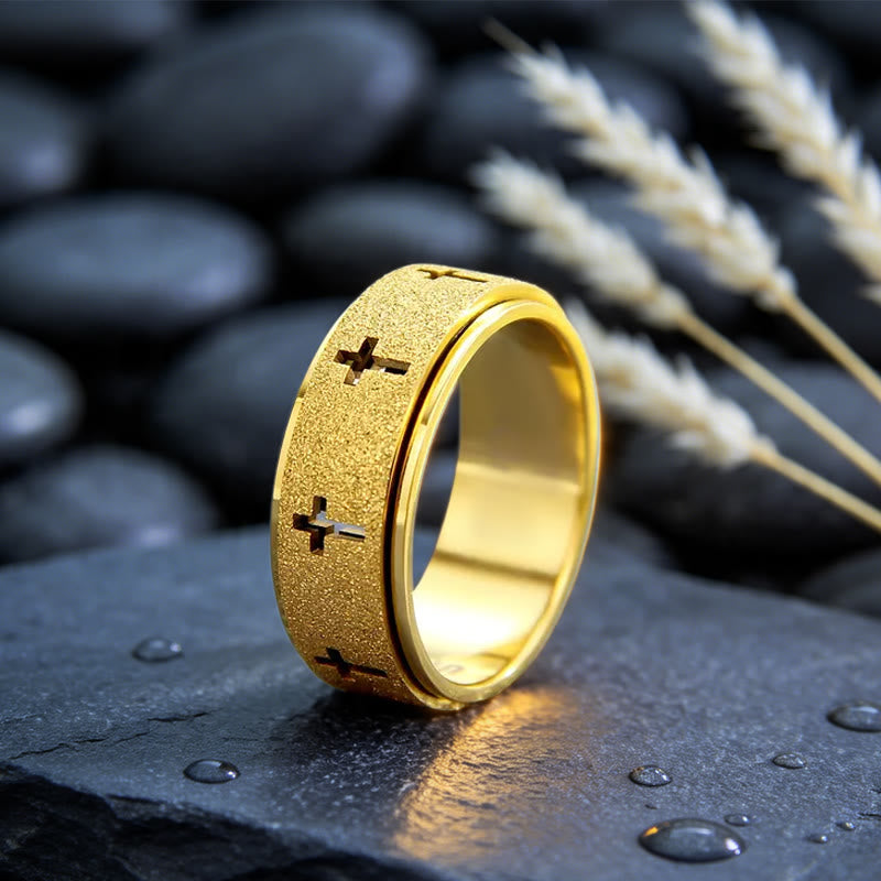 Anillo Giratorio Antiestrés de Cruz: Emblema de Fe Inquebrantable