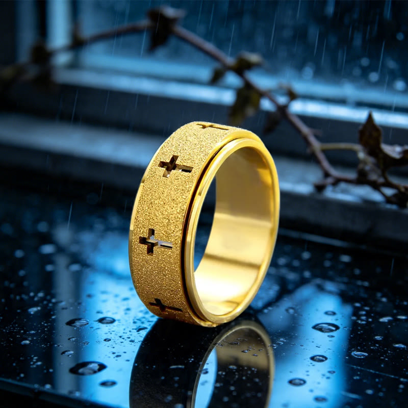 Anillo Giratorio Antiestrés de Cruz: Emblema de Fe Inquebrantable