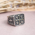 Anillo Sello Cruz de Jerusalén Redondo y Cuadrado: Emblema de la Unidad de la Fe