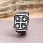 Anillo Sello Cruz de Jerusalén Redondo y Cuadrado: Emblema de la Unidad de la Fe