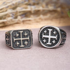 Anillo Sello Cruz de Jerusalén Redondo y Cuadrado: Emblema de la Unidad de la Fe
