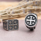 Anillo Sello Cruz de Jerusalén Redondo y Cuadrado: Emblema de la Unidad de la Fe