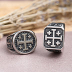 Anillo Sello Cruz de Jerusalén Redondo y Cuadrado: Emblema de la Unidad de la Fe