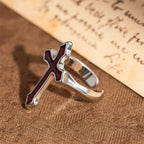 Anillo Abierto de Cruz de Esmalte en Cuatro Colores: Emblema de la Luz de la Fe