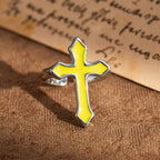 Anillo Abierto de Cruz de Esmalte en Cuatro Colores: Emblema de la Luz de la Fe