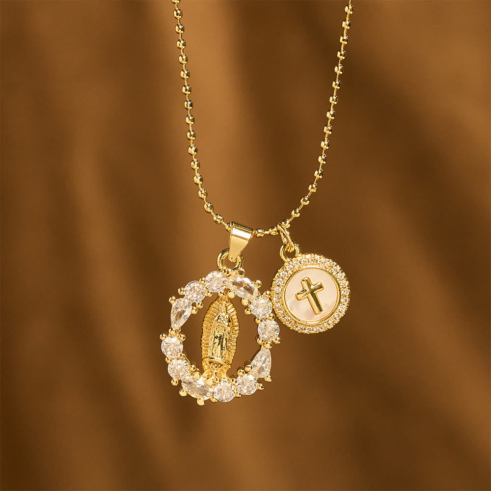 Set de Dijes de Circonita Clásicos de la Virgen y Cruz: Emblema de Devoción Inquebrantable