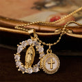 Set de Dijes de Circonita Clásicos de la Virgen y Cruz: Emblema de Devoción Inquebrantable