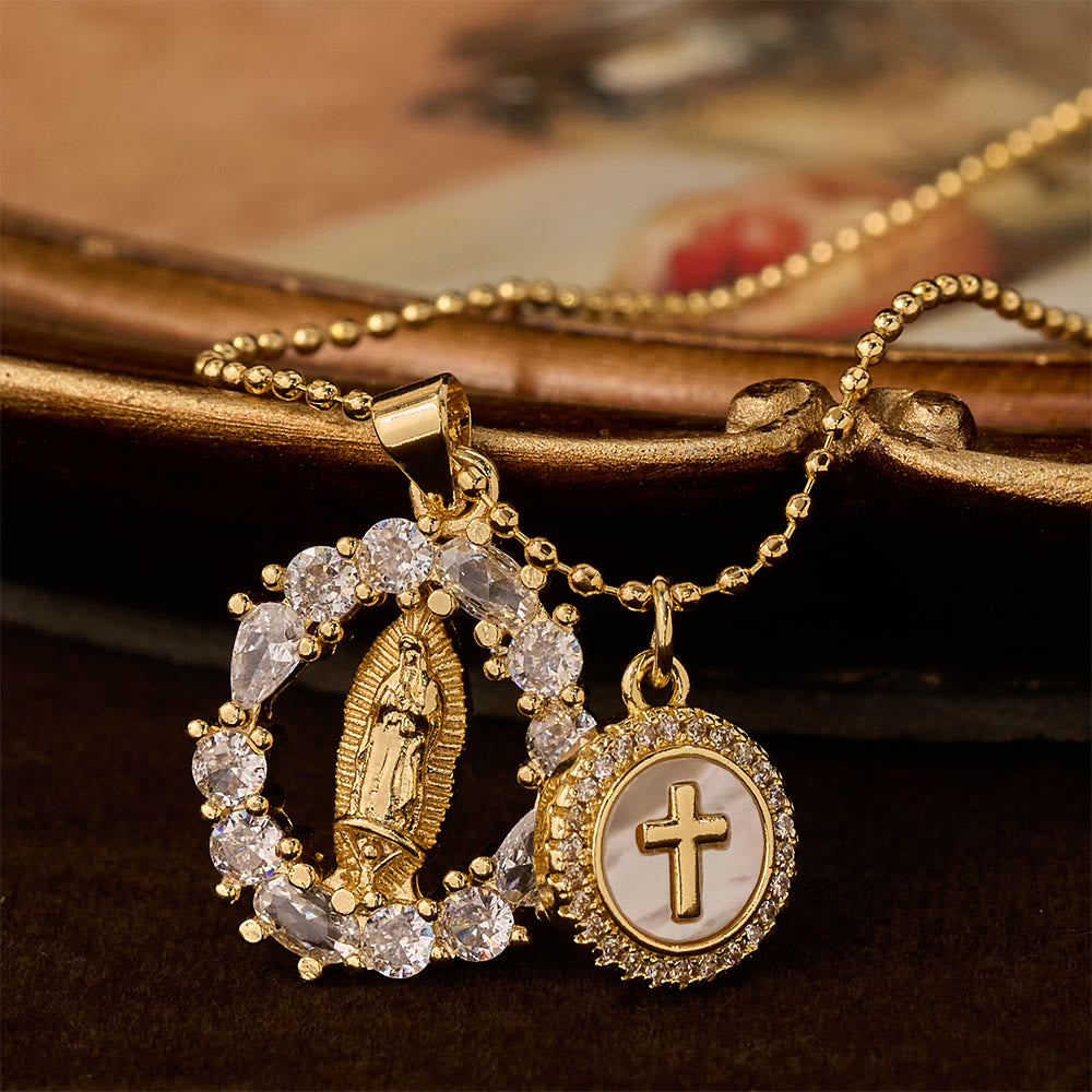 Set de Dijes de Circonita Clásicos de la Virgen y Cruz: Emblema de Devoción Inquebrantable