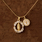 Set de Dijes de Circonita Clásicos de la Virgen y Cruz: Emblema de Devoción Inquebrantable