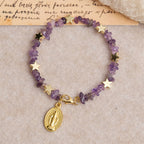 Pulsera Rosario de Alambre con Memoria de Amatista Natural con Medalla de la Virgen