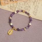 Pulsera Rosario de Alambre con Memoria de Amatista Natural con Medalla de la Virgen