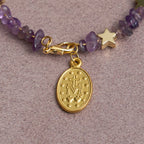 Pulsera Rosario de Alambre con Memoria de Amatista Natural con Medalla de la Virgen
