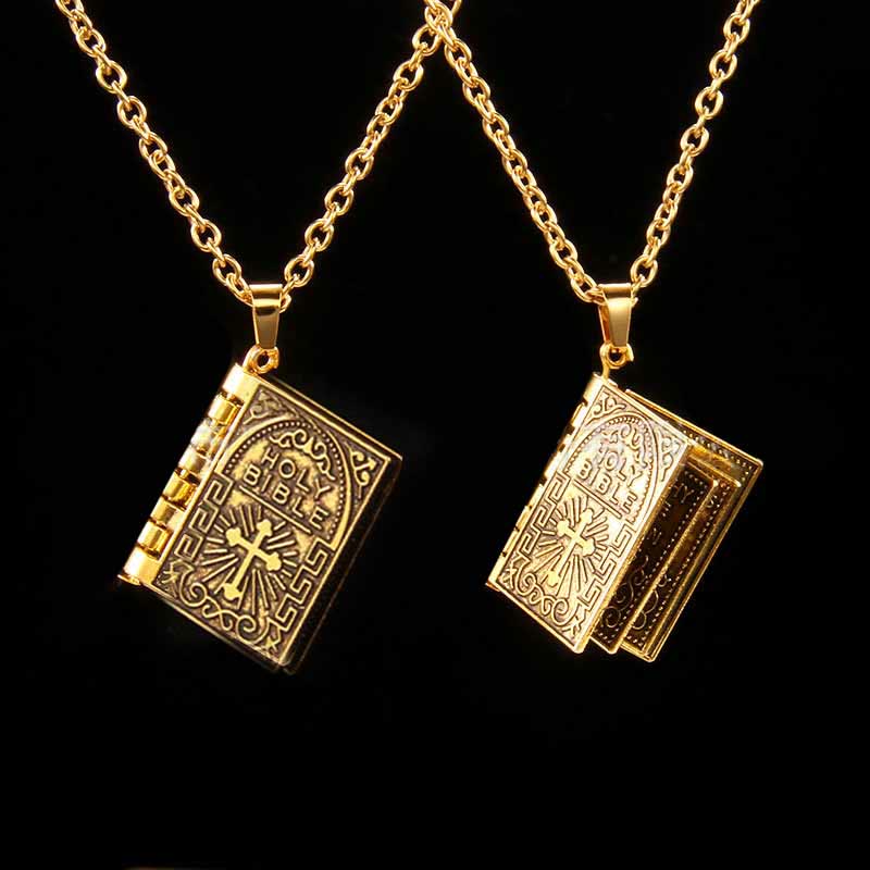 Collar de Calidad con Dije Giratorio de Cruz y Santa Biblia
