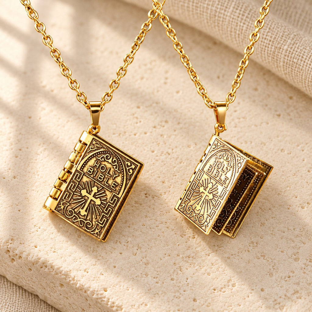 Turnable Cross Holy Bible Pendant Quality Necklace