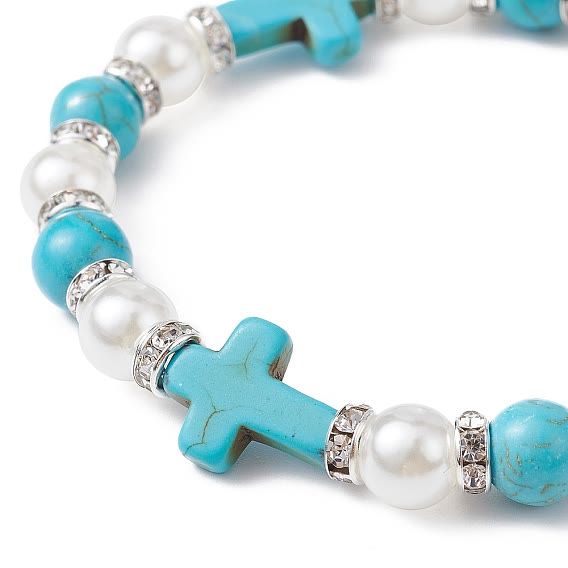 Pulsera de Energía Sanadora de Cruz con Perla y Turquesa