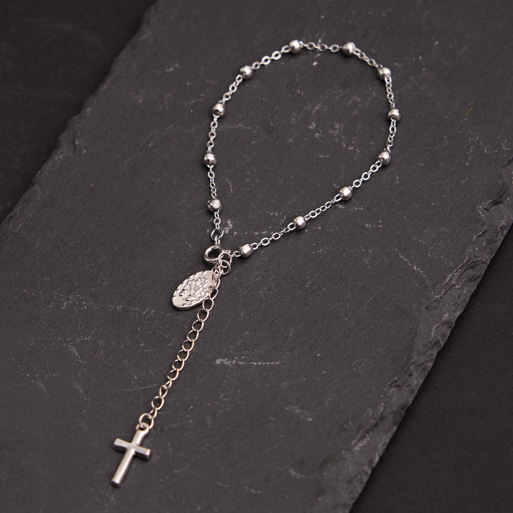 Pulsera Casual Ajustable con Medalla de la Virgen María y Cruz