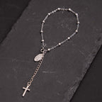 Pulsera Casual Ajustable con Medalla de la Virgen María y Cruz