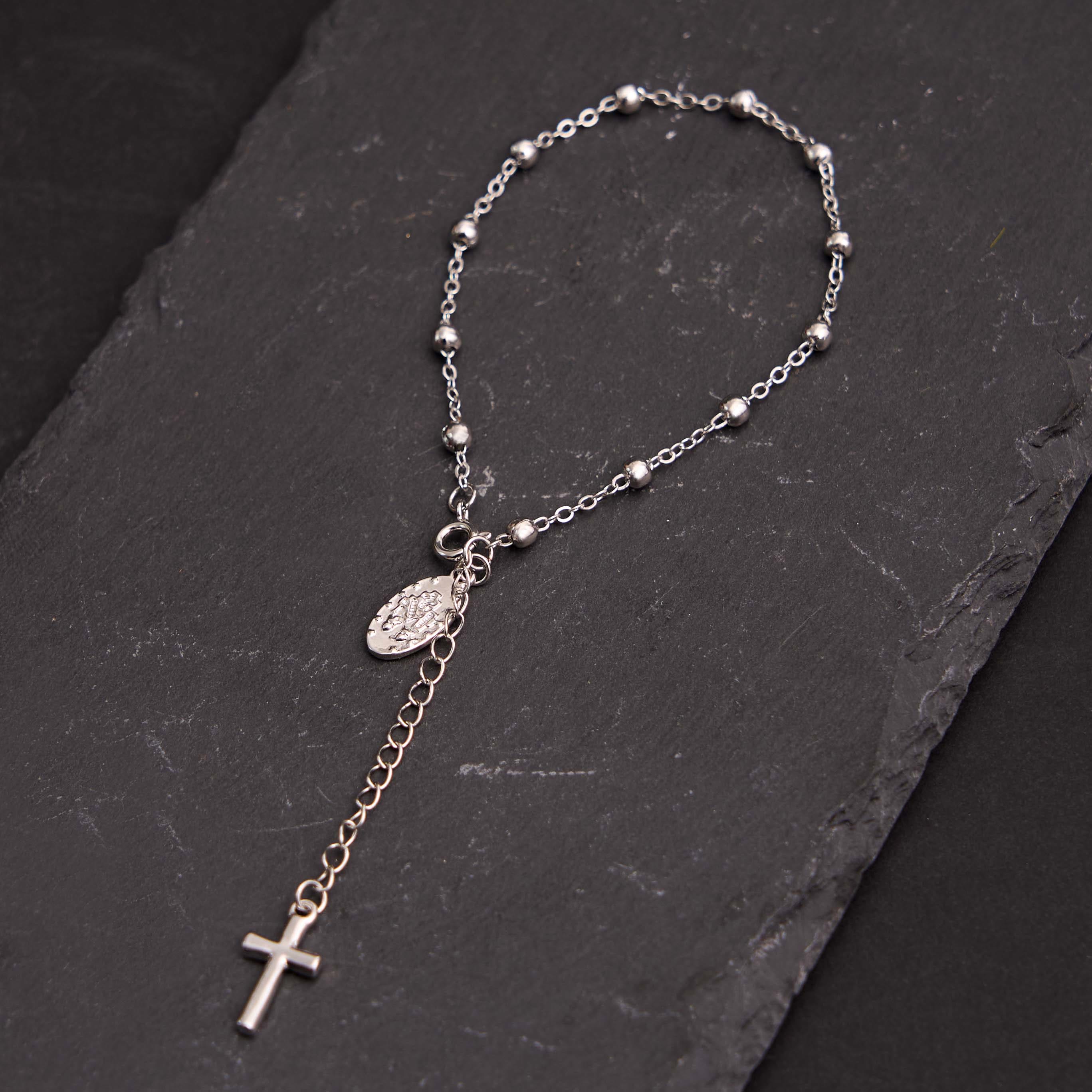Pulsera Casual Ajustable con Medalla de la Virgen María y Cruz