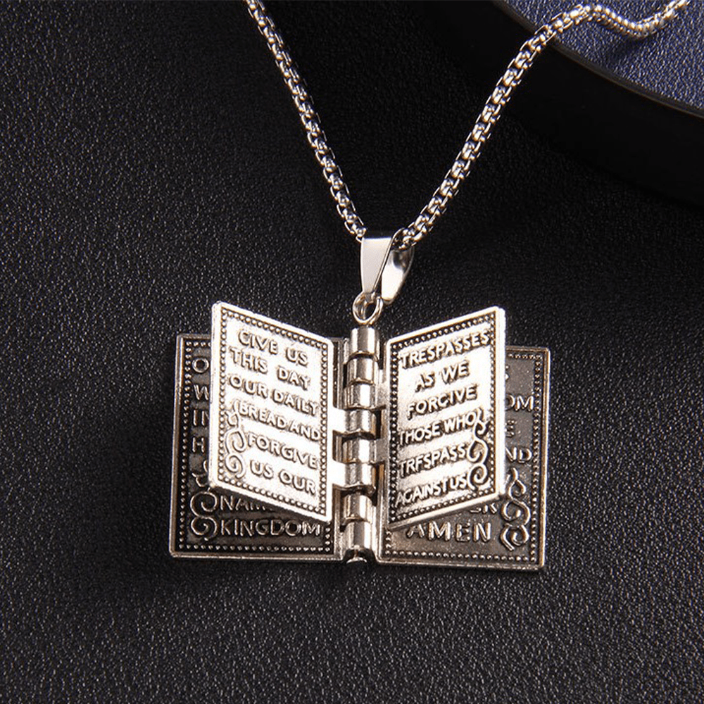 Collar de Calidad con Dije Giratorio de Cruz y Santa Biblia