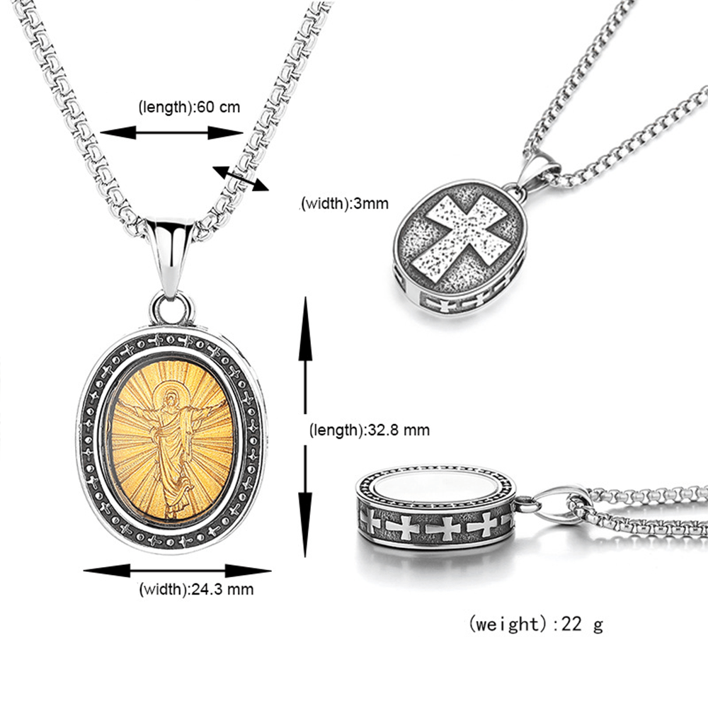 Collar de Titanio con Dije de Medalla Dorada de Cristo