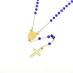 Collar de Cuentas de Cristal con Medalla de la Virgen María y Dije de Cruz