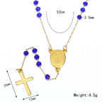 Collar de Cuentas de Cristal con Medalla de la Virgen María y Dije de Cruz