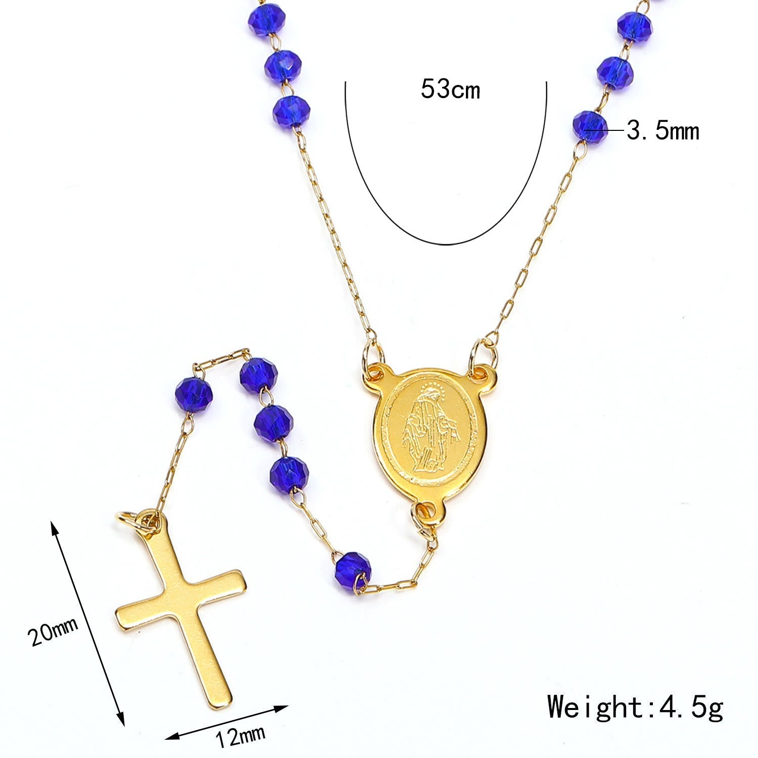 Collar de Cuentas de Cristal con Medalla de la Virgen María y Dije de Cruz