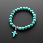 Pulsera Crucifijo de Cuentas de Turquesa Mate