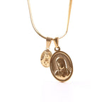 Collar de Oro con Doble Dije Redondo de la Virgen