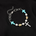 Pulsera/Collar de Titanio con Cruz de Turquesa y Circonia Hecha a Mano